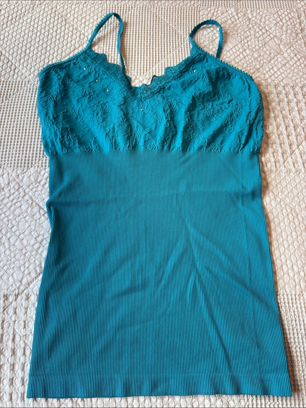Express Teal Lace-Trim Ribbed Camisole